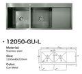 12050-GU-L Gun Metal Stainless Steel Double Bowl Kitchen Sink with Drainer Board, 1200x440x220mm