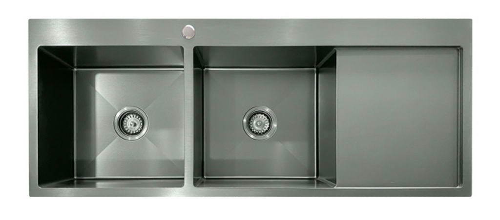 12050-GU-L Gun Metal Stainless Steel Double Bowl Kitchen Sink with Drainer Board, 1200x440x220mm