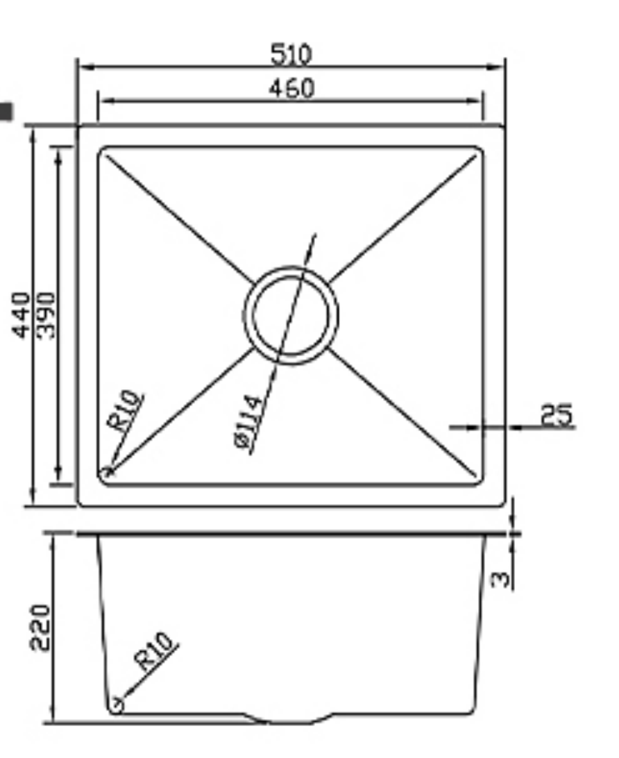 5144-MBL Matt Black Stainless Steel Kitchen Sink, 510x440x220mm