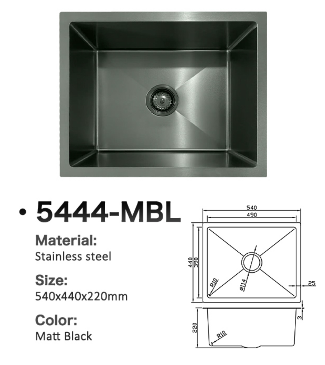 5444-MBL Stainless Steel Sink