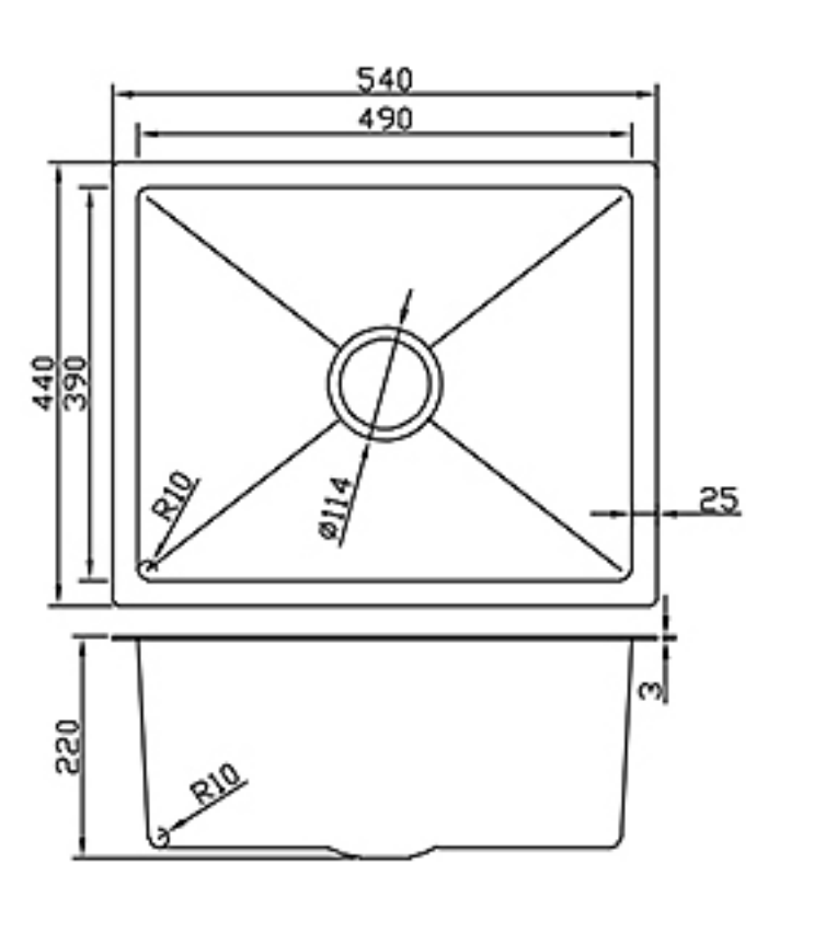5444-MBL Matt Black Stainless Steel Kitchen Sink, 540x440x220mm
