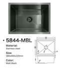 5844-MBL Matt Black Stainless Steel Kitchen Sink, 580x440x220mm