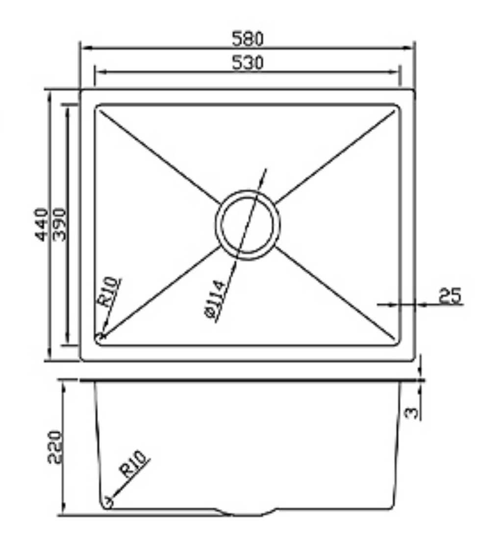 5844-MBL Matt Black Stainless Steel Kitchen Sink, 580x440x220mm