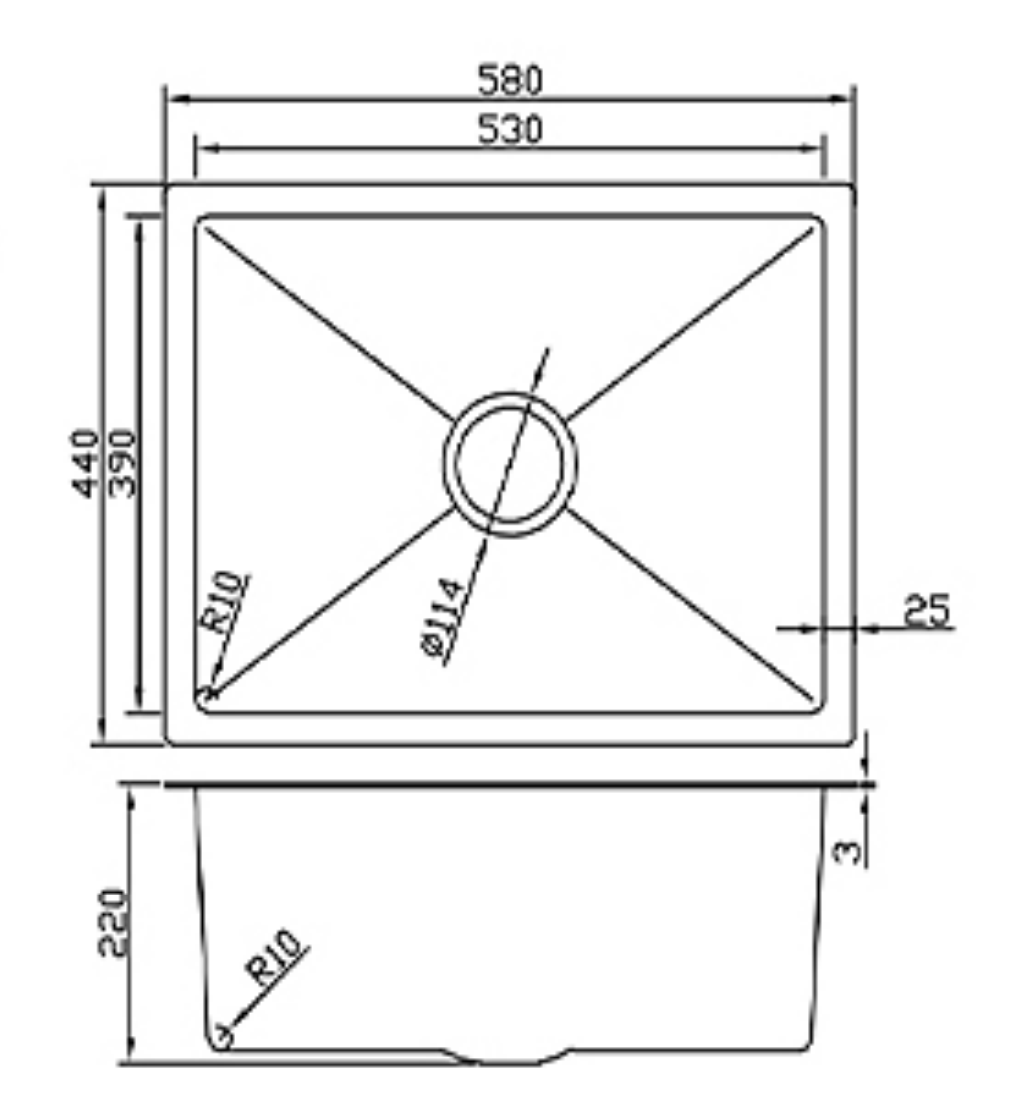 5844-MBL Matt Black Stainless Steel Kitchen Sink, 580x440x220mm