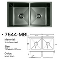 7544-MBL Matt Black Stainless Steel Double Bowl Kitchen Sink, 750x440x220mm