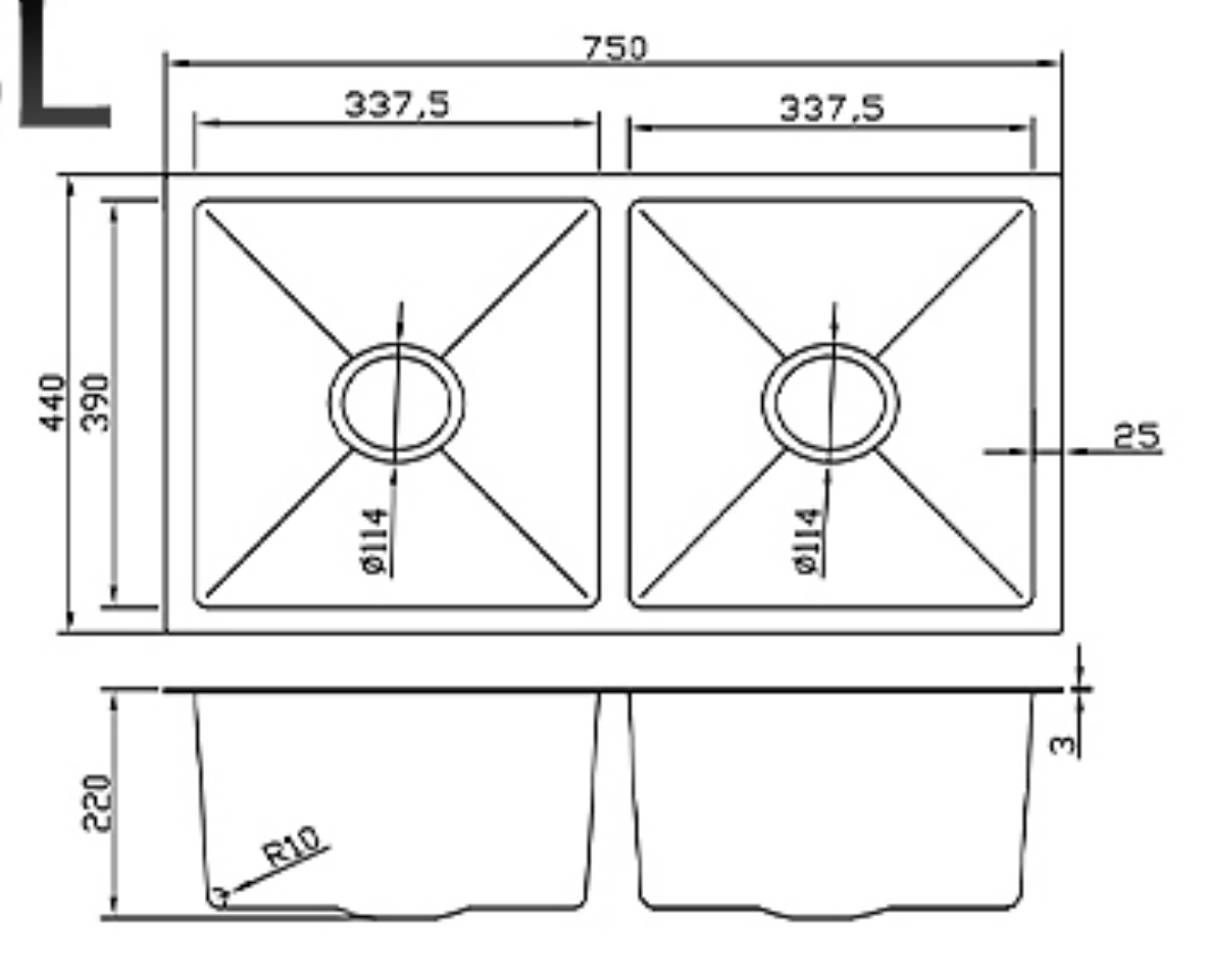 7544-MBL Stainless Steel Double Bowl Sink