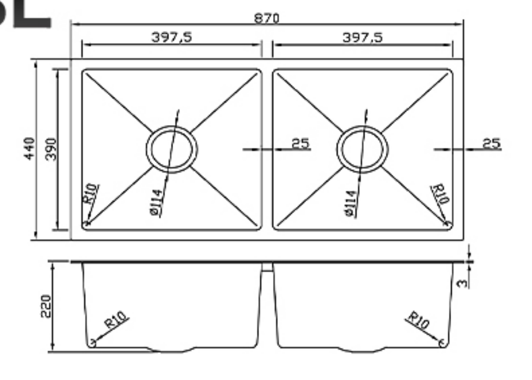 8744-MBL Stainless Steel Double Bowl Sink
