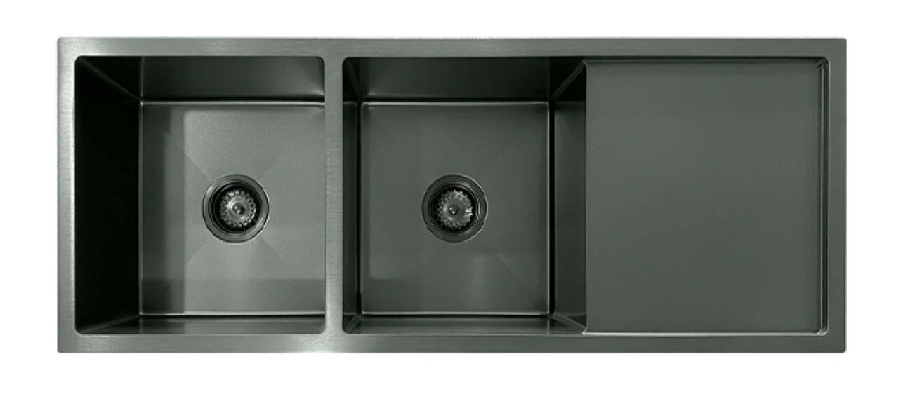 11644-MBL Stainless Steel Double Bowl Sink with Right Drainer