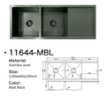 11644-MBL Matt Black Stainless Steel Double Bowl Kitchen Sink with Drainer, 1160x440x220mm