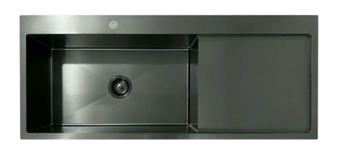12050-MBL-L Matt Black Stainless Steel Single Bowl Kitchen Sink with Drainer, 1200x500x220mm Left Bowl
