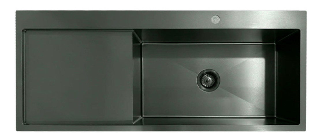 12050-MBL-R Matt Black Stainless Steel Single Bowl Kitchen Sink with Drainer, 1200x500x220mm Right Bowl
