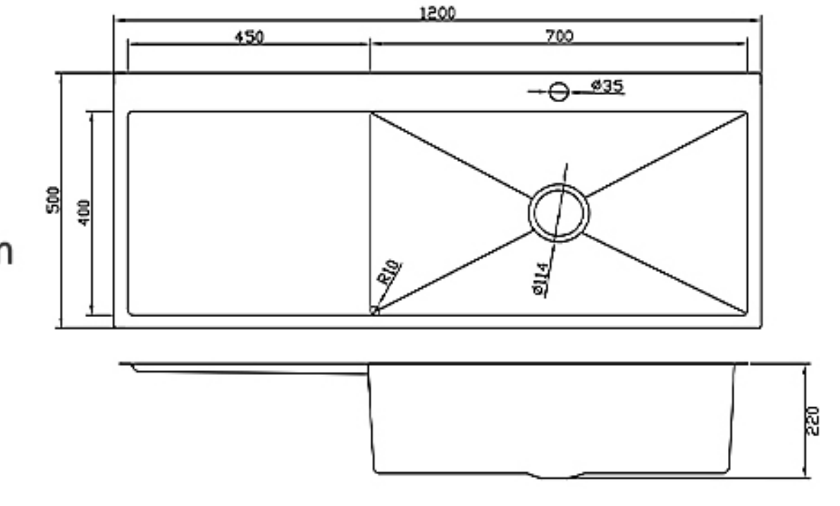 12050-MBL-R Stainless Steel Single Bowl Sink with Left Drainer