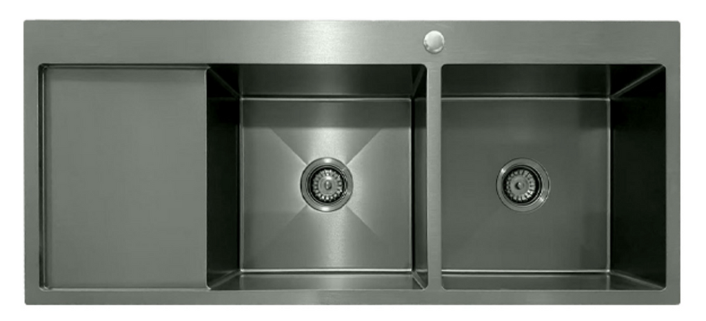 12050-MBL-R Matt Black Stainless Steel Double Bowl Kitchen Sink with Drainer, 1200x500x220mm Right Drainer