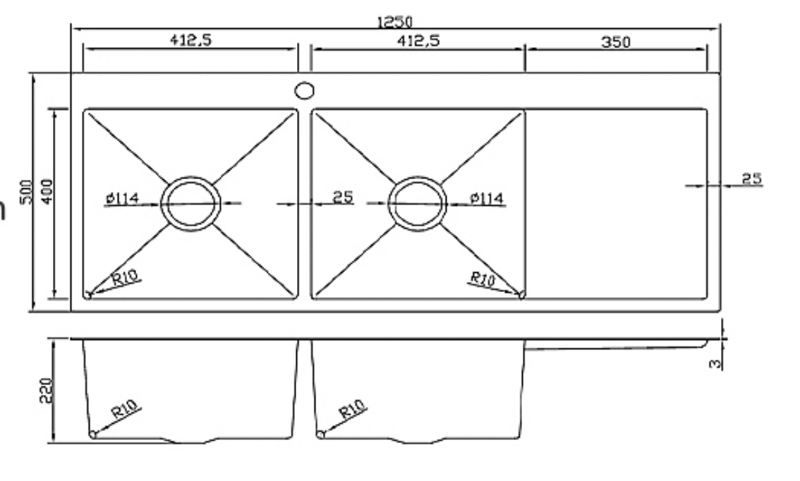 12550-MBL-L Stainless Steel Double Bowl Sink with Right Drainer