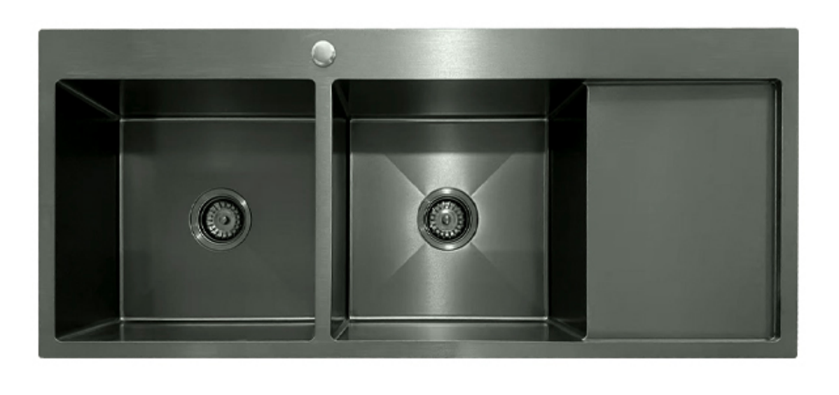 12550-MBL-L Stainless Steel Double Bowl Sink with Right Drainer