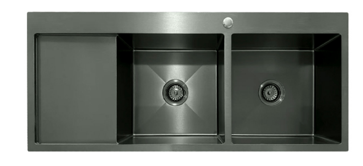 12550-MBL-R Stainless Steel Double Bowl Sink with Left Drainer