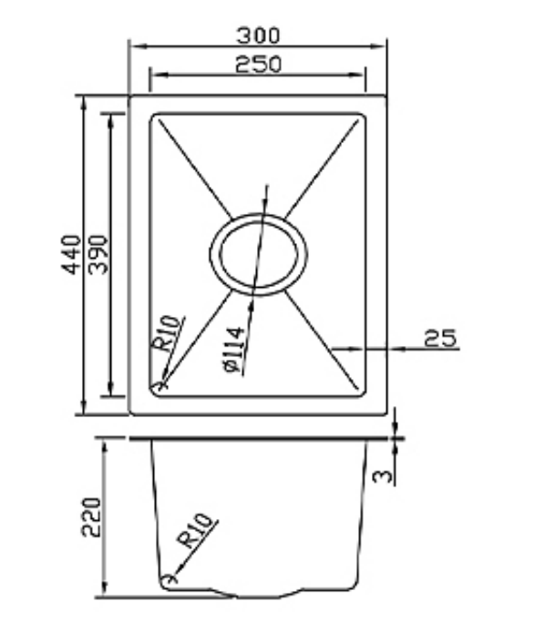3044-GL Gold Stainless Steel Bar Sink, 300x440x220mm Single Bowl
