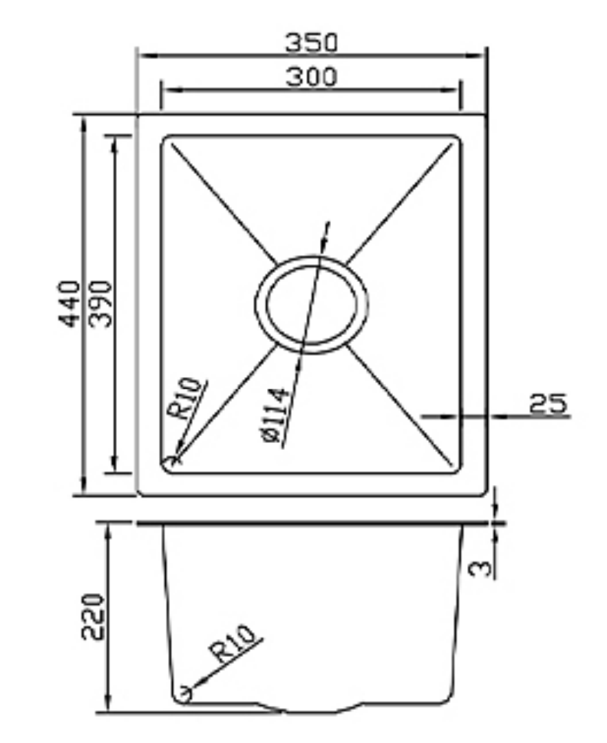 3544-GL Gold Stainless Steel Single Bowl Sink, 350x440x220mm