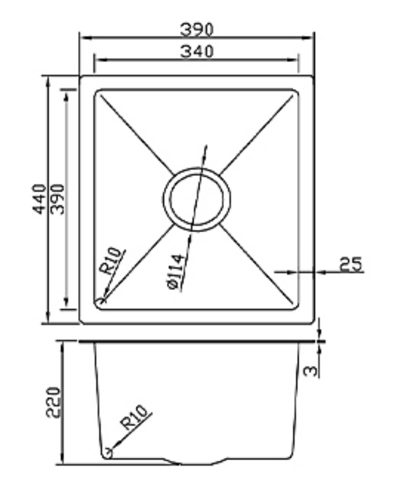 3944-GL Gold Stainless Steel Single Bowl Sink, 390x440x220mm