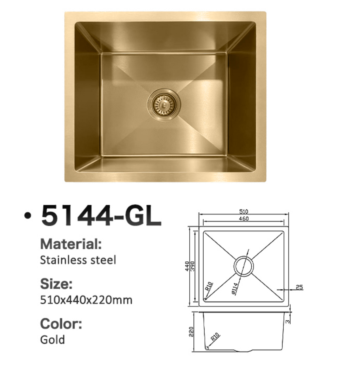 5144-GL Stainless Steel Single Bowl Sink