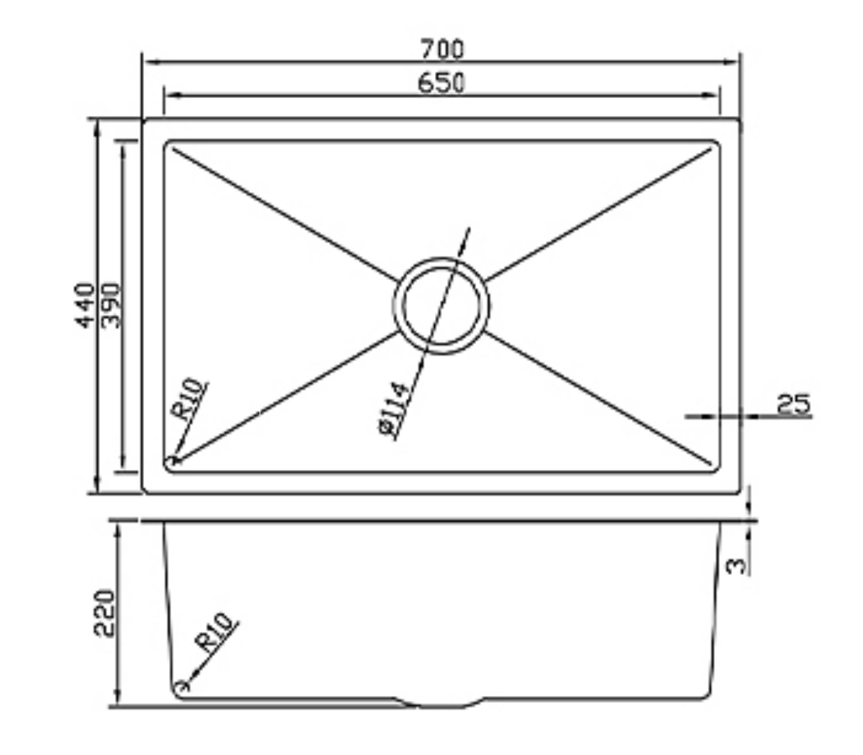 7044-GL Stainless Steel Single Bowl Sink