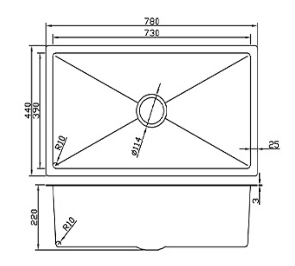 7844-GL Gold Stainless Steel Single Bowl Sink, 780x440x220mm