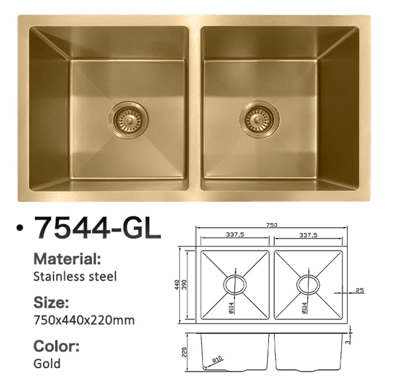 7544-GL Stainless Steel Double Bowl Sink