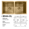 8044-GL Gold Stainless Steel Double Bowl Sink, 800x440x220mm