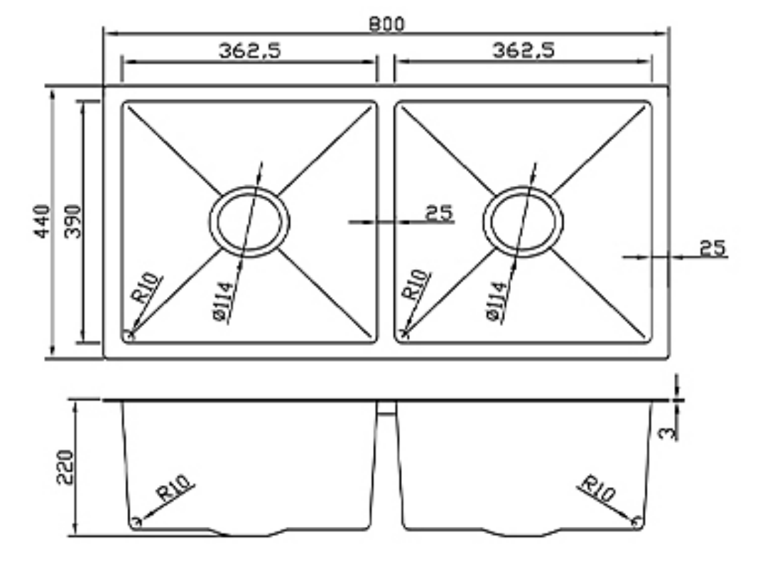 8044-GL Gold Stainless Steel Double Bowl Sink, 800x440x220mm