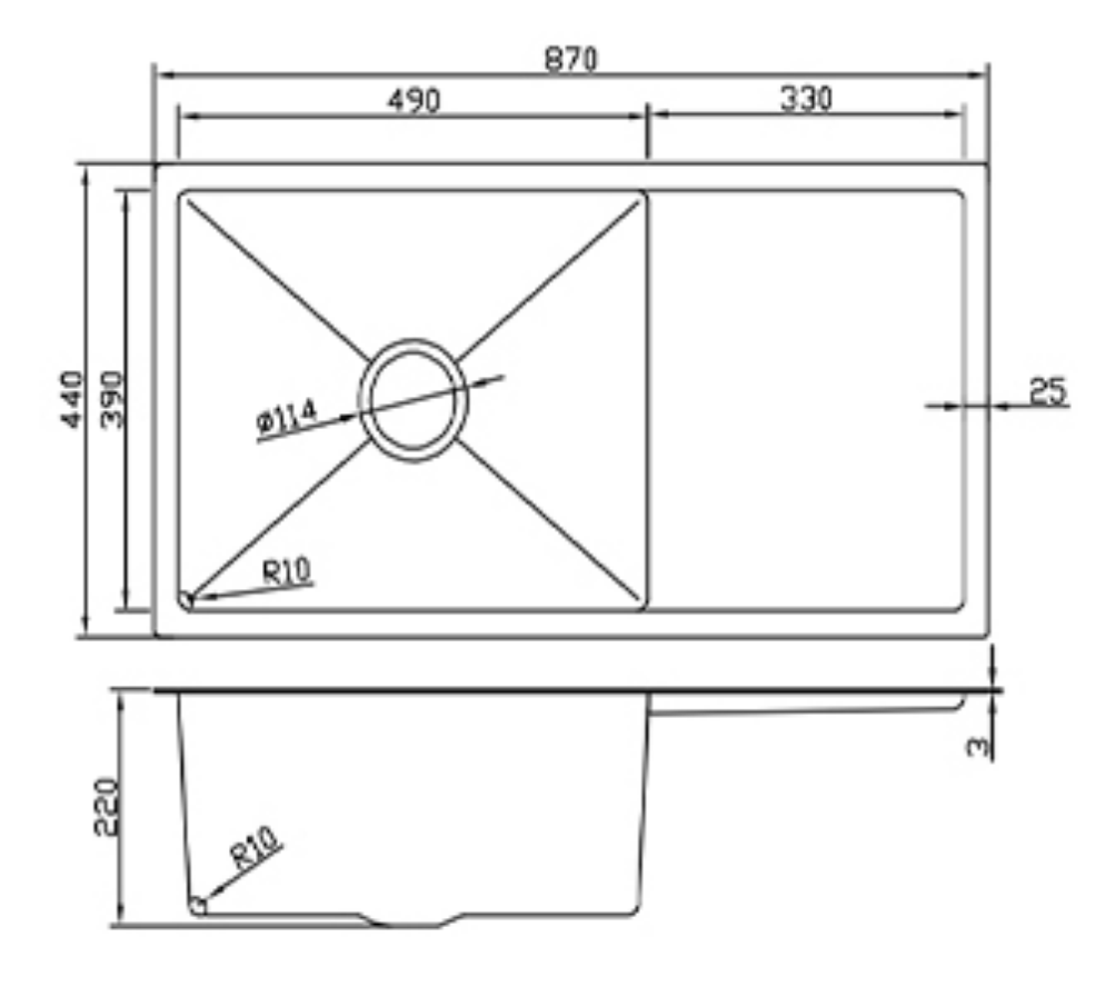 8744-GL Gold Stainless Steel Sink with Drainer Board, 870x440x220mm