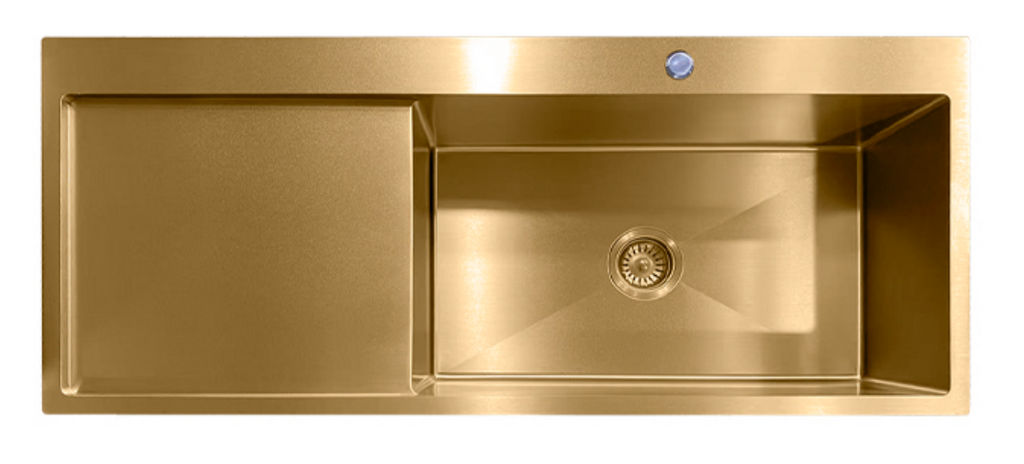 12050-GL-R Gold Single Bowl Stainless Steel Sink with Right Drainer, 1200x500x220mm