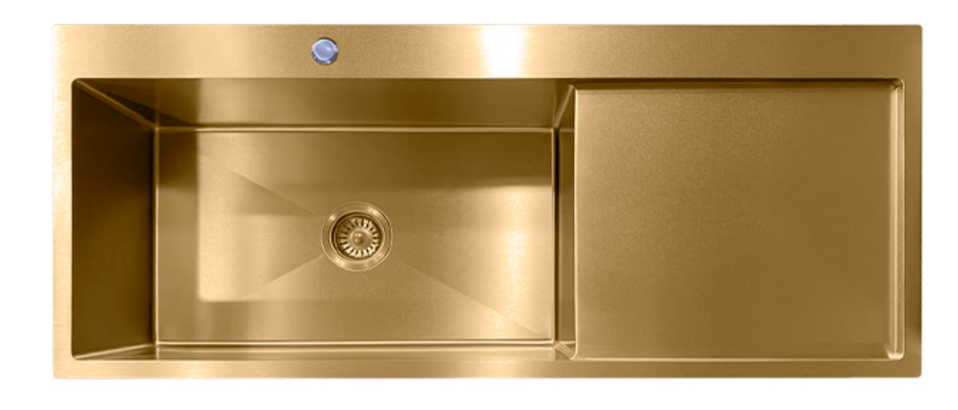 12050-GL-L Gold Single Bowl Stainless Steel Sink with Left Drainer, 1200x500x220mm
