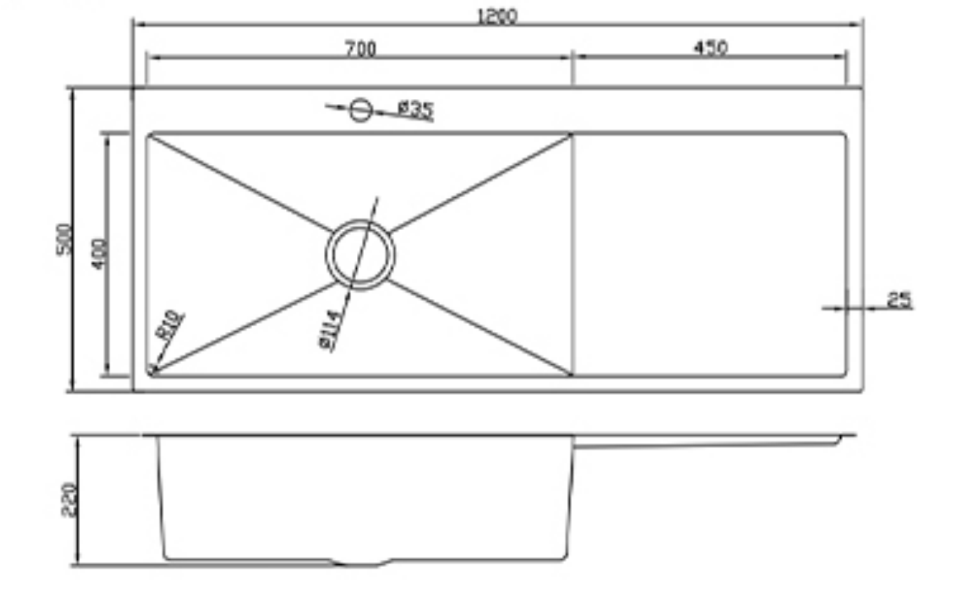 12050-GL-L Single Bowl Stainless Steel Sink with Right Drainer