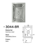 3044-BR Satin Stainless Steel Single Bowl Sink, 300x440x220mm