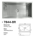 7844-BR Satin Stainless Steel Large Single Bowl Sink, 780x440x220mm