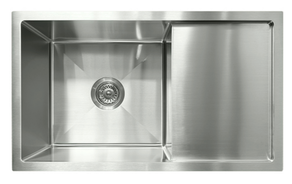 7544-BR Satin Stainless Steel Single Bowl Sink with Drainer, 750x440x220mm