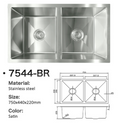 7544-BR Satin Stainless Steel Double Bowl Sink, 750x440x220mm