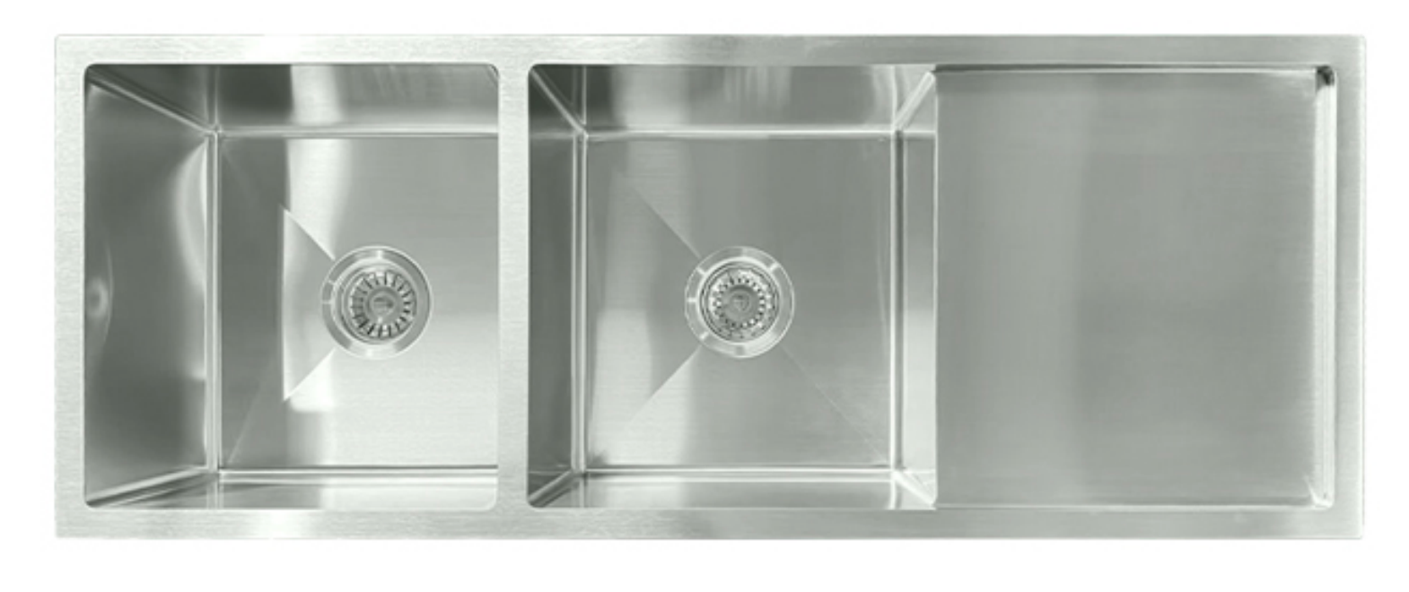 11644-BR Satin Stainless Steel Double Bowl Sink with Drainer, 1160x440x220mm