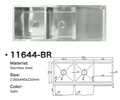 11644-BR Satin Stainless Steel Double Bowl Sink with Drainer, 1160x440x220mm
