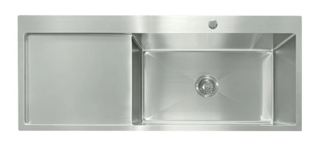 12050-BR-R Satin Stainless Steel Single Bowl Sink with Drainer, Right Bowl, 1200x500x220mm