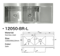 12050-BR-L Satin Stainless Steel Double Bowl Sink with Drainer, Left Drainer, 1200x500x220mm
