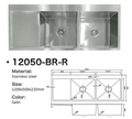 12050-BR-R Satin Stainless Steel Double Bowl Sink with Drainer, Right Drainer, 1200x500x220mm