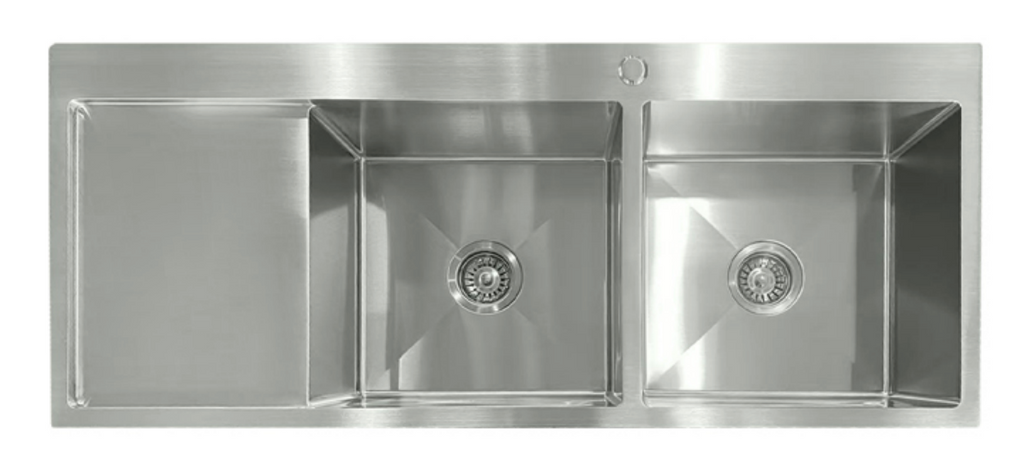 12050-BR-R Satin Stainless Steel Double Bowl Sink with Drainer, Right Drainer, 1200x500x220mm