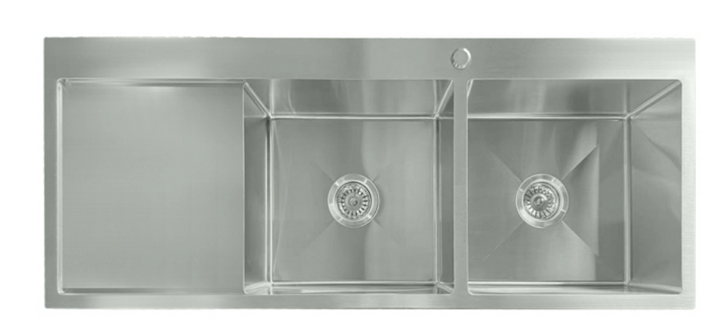 12550-BR-R Satin Stainless Steel Double Bowl Sink with Right Drainer, 1250x500x220mm