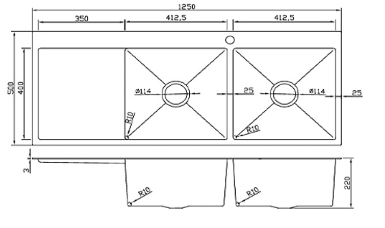 12550-BR-R Stainless Steel Double Bowl Sink with Left Drainer