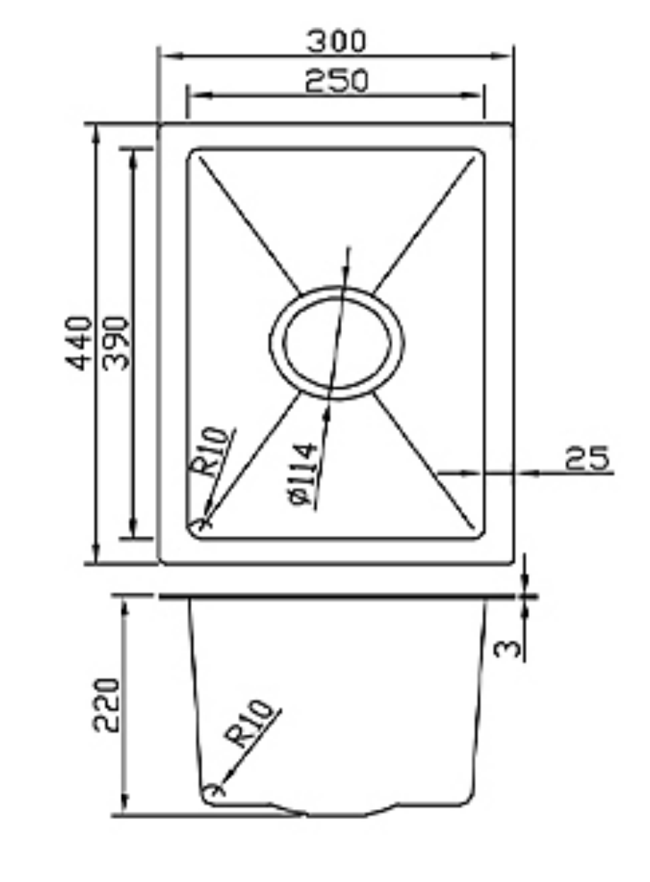3044-GU Gun Metal Stainless Steel Kitchen Sink, 300x440x220mm, Compact Single Bowl Design