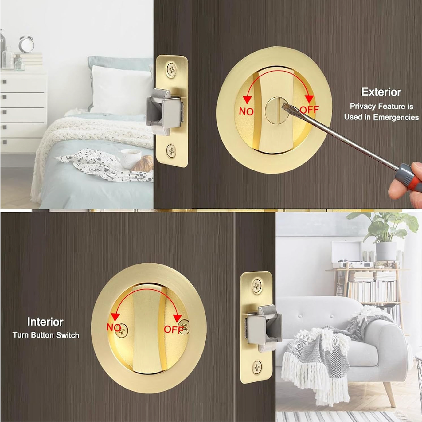 Square Sliding Door Privacy Lock (SL-S) Black