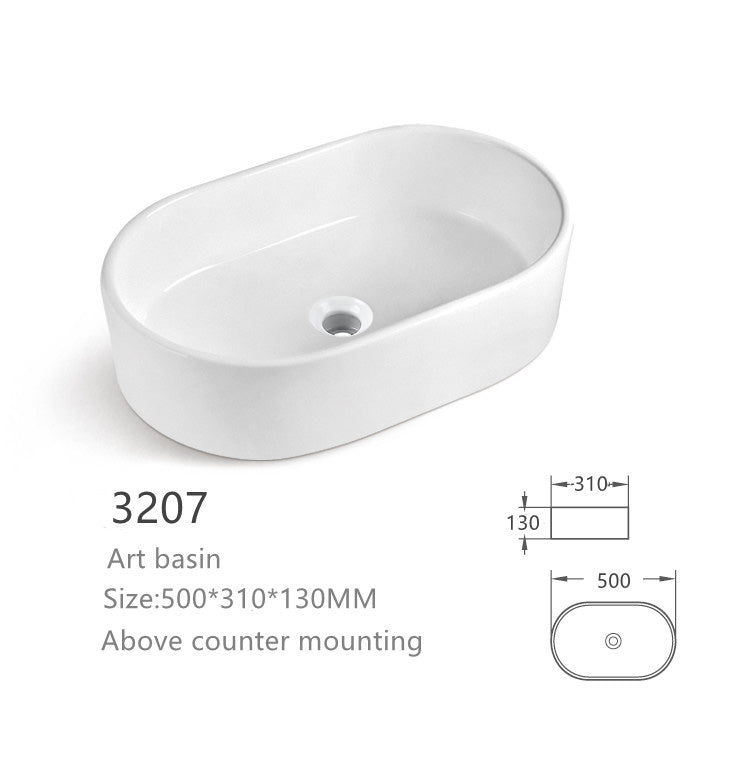 【Basin 3207】Glossy White / Matte White Options – 500×310×130 mm Rectangular Ceramic Basin