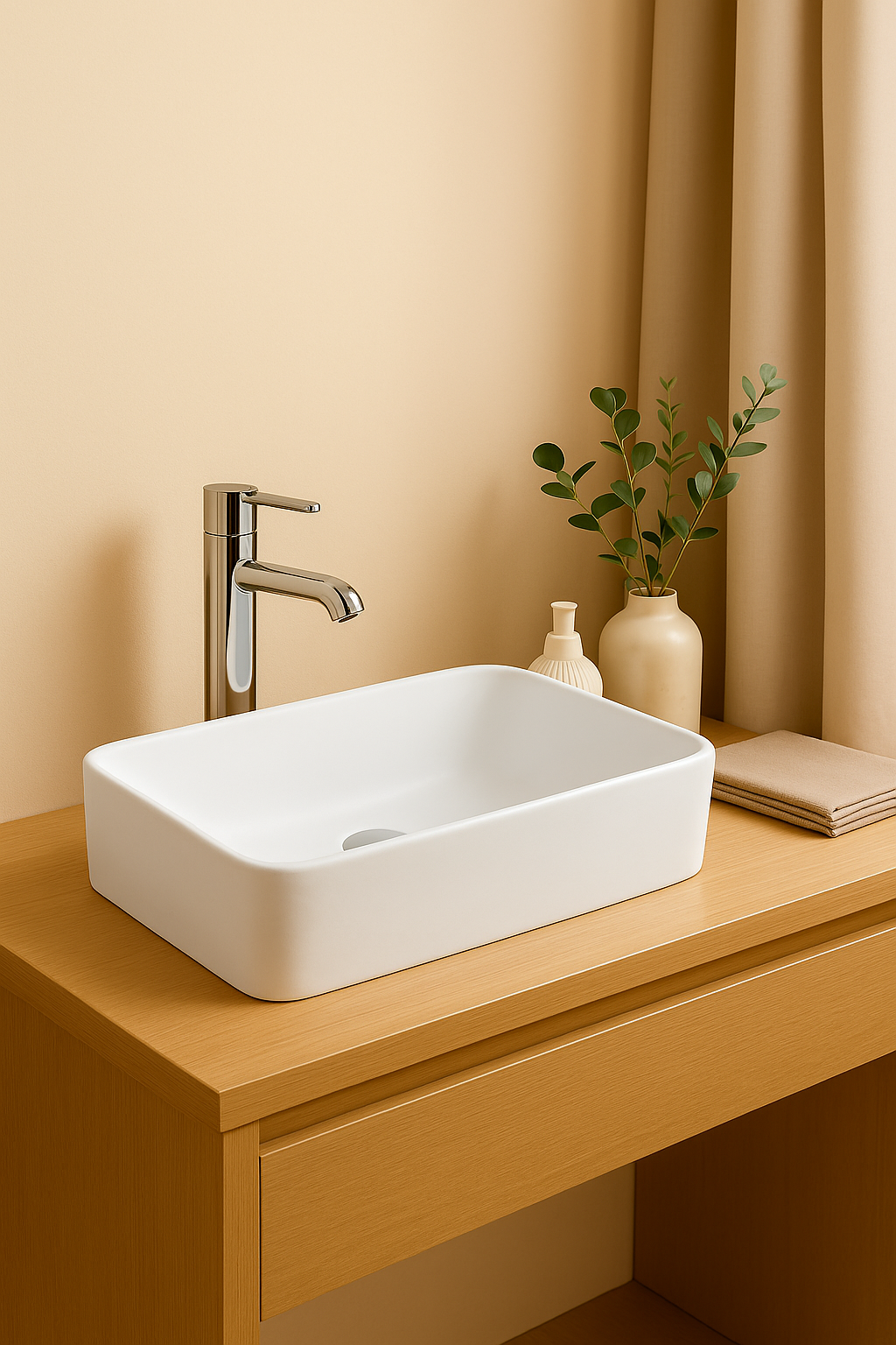 【Basin 408 - Glossy White】Rectangular Basin, 490×300×125mm, Above-Counter Mounting