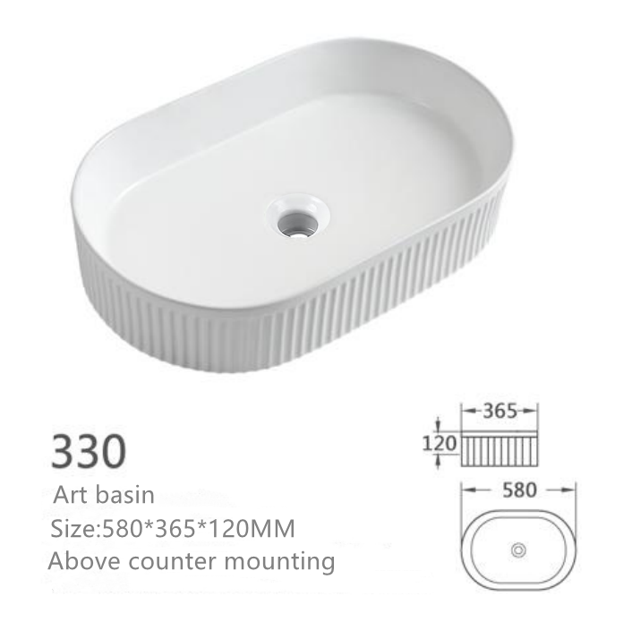 【Basin 330 Pattern 01】 – Glossy Marble Pattern, 580×365×120mm, Above-Counter Basin